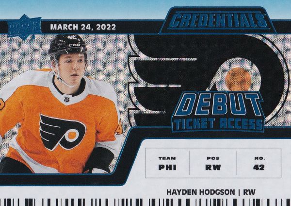 insert RC karta HAYDEN HODGSON 22-23 Credentials Horizontal Debut Ticket Access Blue /99